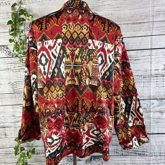 Norm Thompson Black Jacket size Extra Large Red Brown Aztec Western Stretch - Picture 15 of 16